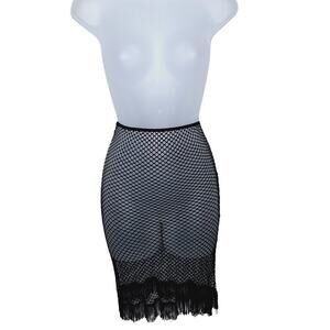 Exposed by Magic Silk 90's Y2K Fringe Skirt Mesh Fishnet Goth Fairy S/M Clubwear